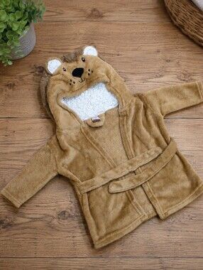 Size 0-9M Tan Lion Plush Pajama Robe with Hood and Tie Belt